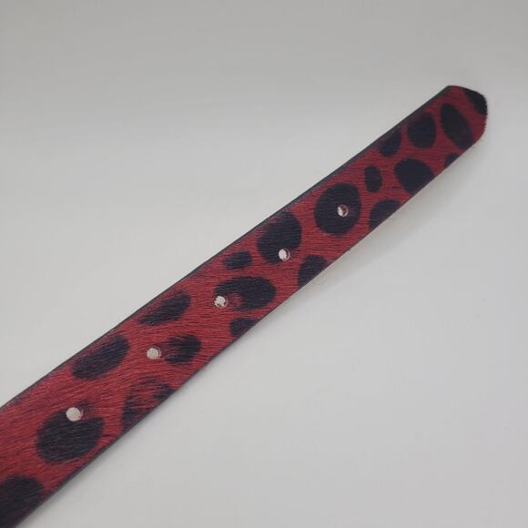VTG Express Belt Small Red Leather Leopard Print Haircalf Silver Buckle Boho USA main image 4
